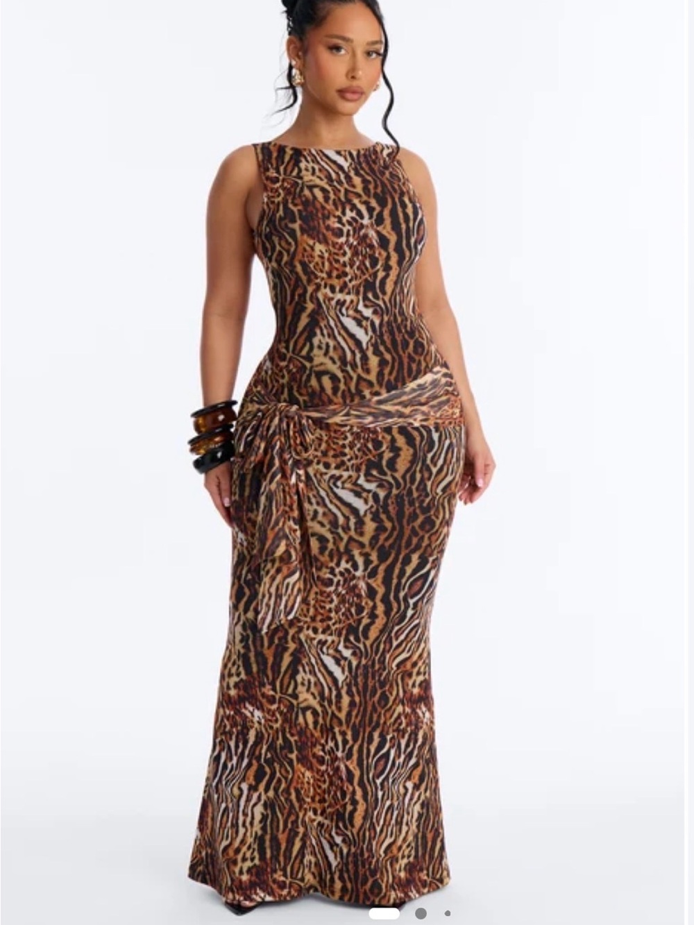 Fashion Nova Brown & Tan Animal Print Sleeveless Maxi Dress